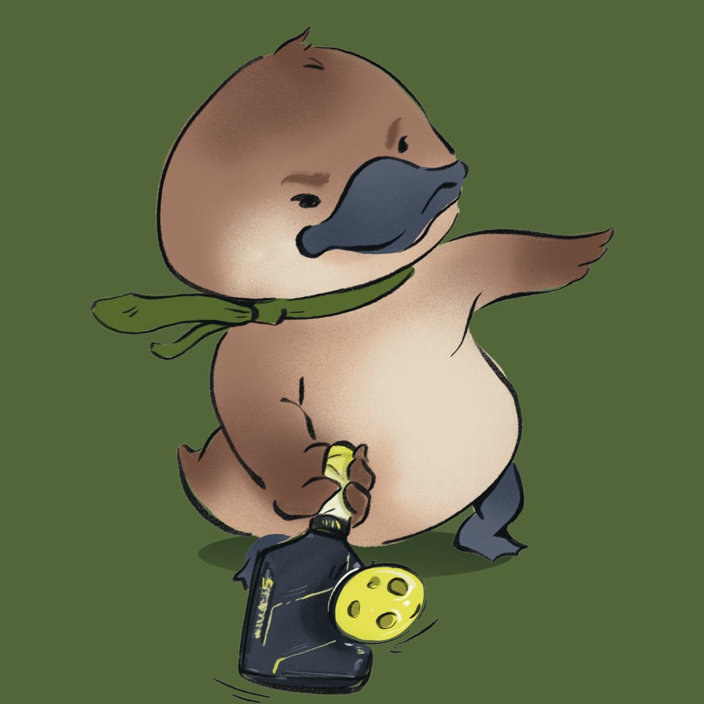 The Le Nâu duck with a pickleball paddle and ball